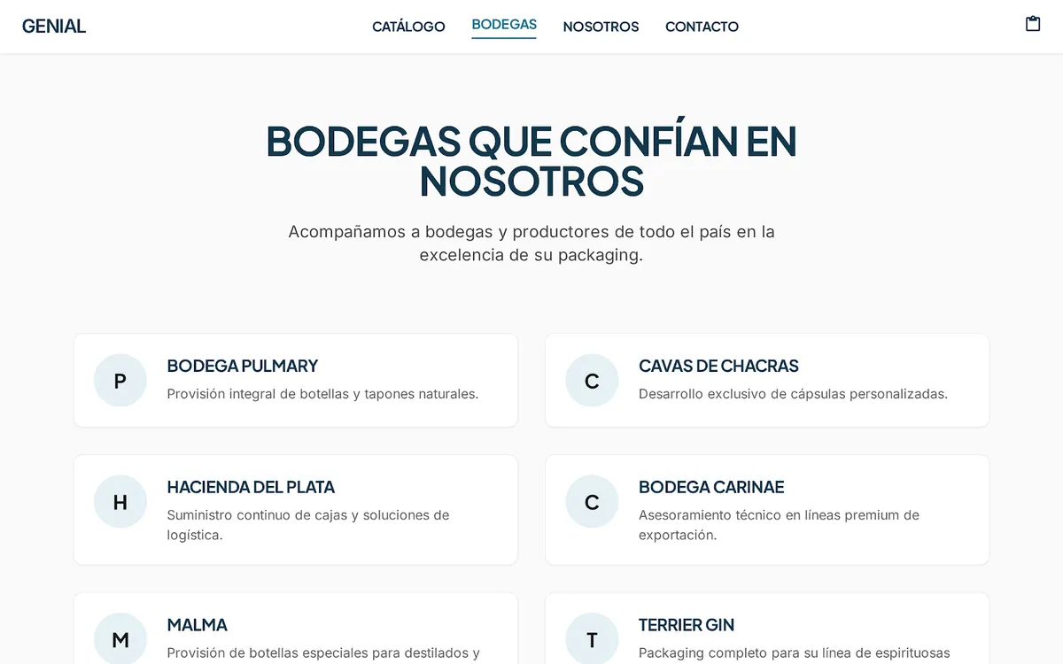 Sección Bodegas — GENIAL Wine