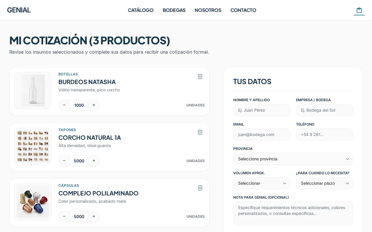 Armado de cotización — GENIAL Wine